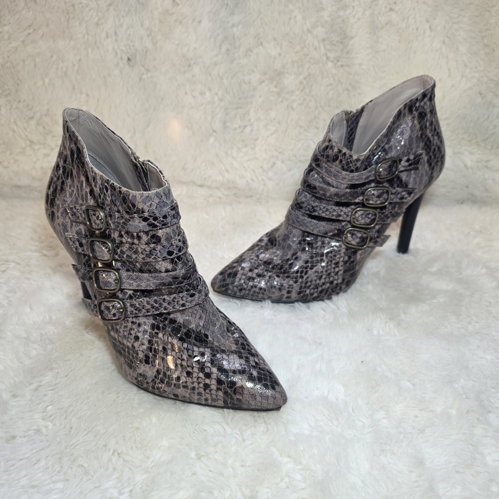 Classiques Entier Python Snakeskin Multi Buckle Pointed Toe Stiletto Bootie 8